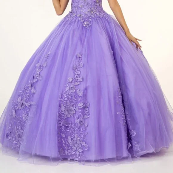 NEW LONG MESH OFF SHOULDER SLEEVELESS EMBROIDERED DRESS WITH LACED BACK GL2802 - Picture 4 of 7